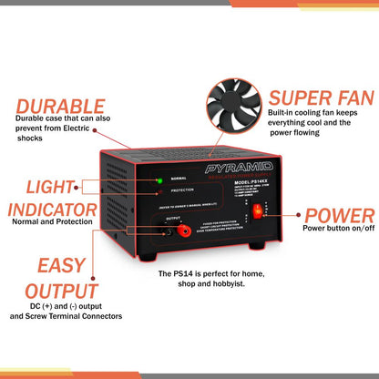 product image number 3 for Pyramid 12 Amp Bench Power Supply