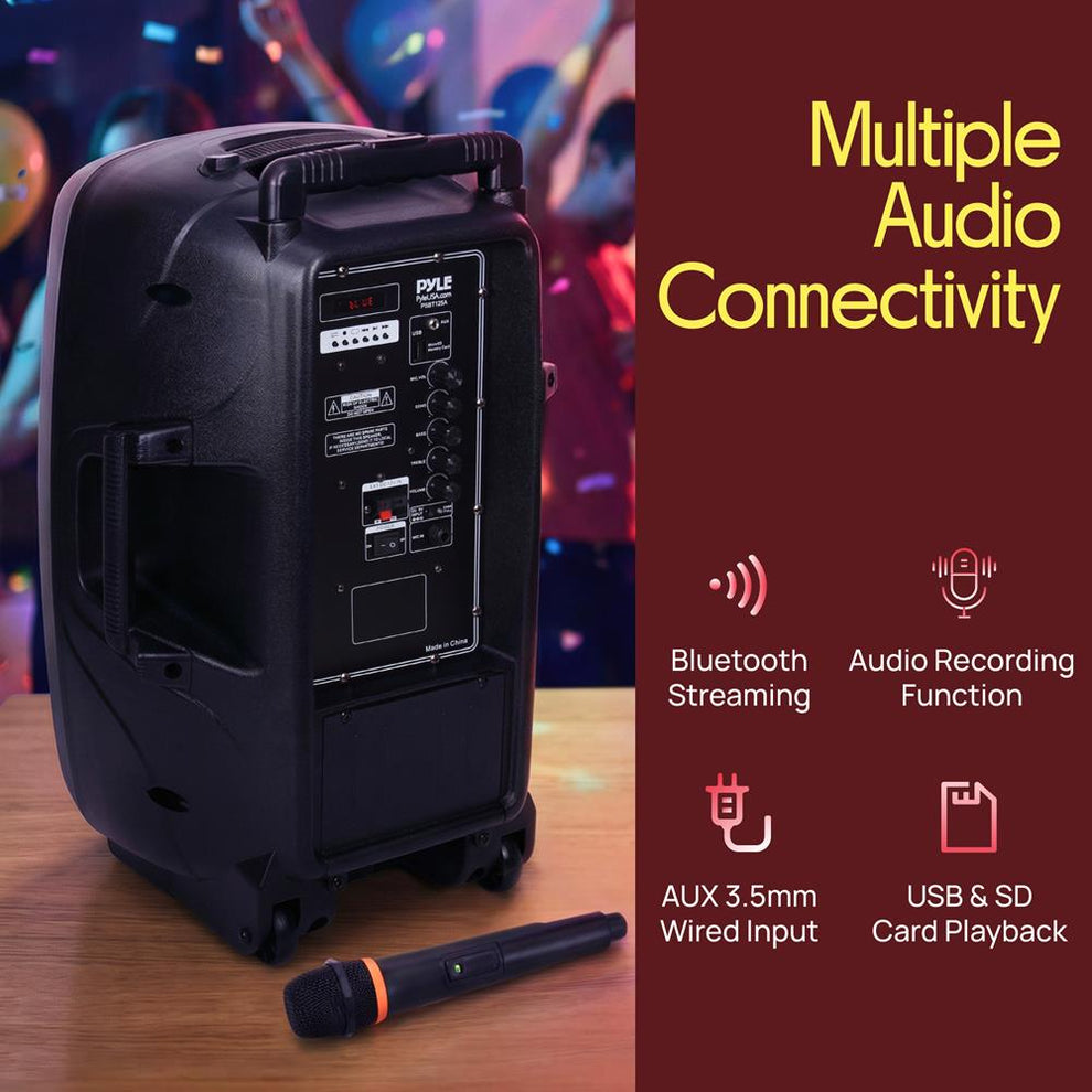 Portable Bluetooth PA Speaker 1200W Rechargeable Battery 12" Subwoofer ...