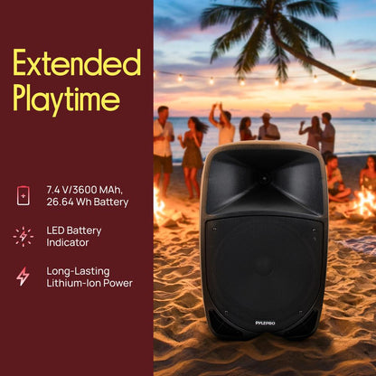 Portable Bluetooth PA Speaker 1200W Rechargeable Battery 12" Subwoofer