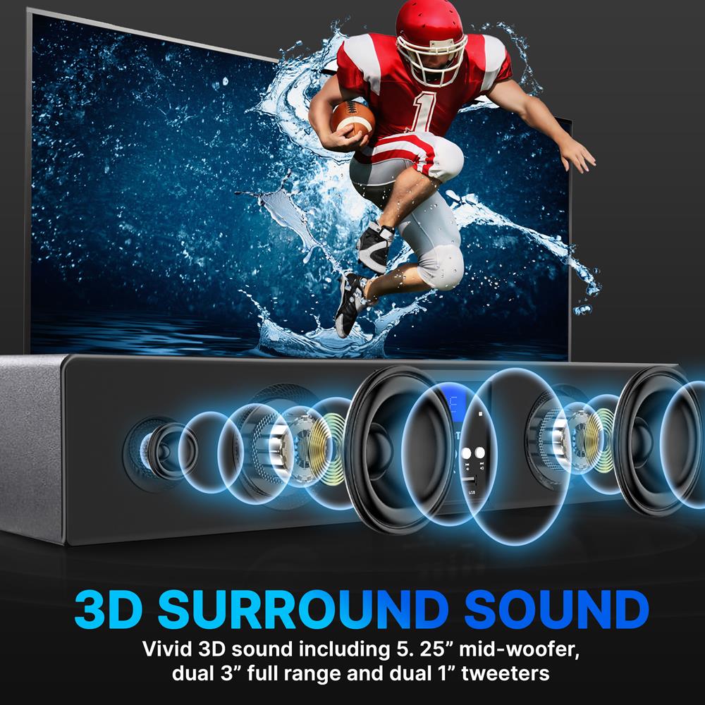 Bluetooth Soundbar 3D Surround 5-Speaker System - Thumbnail 4