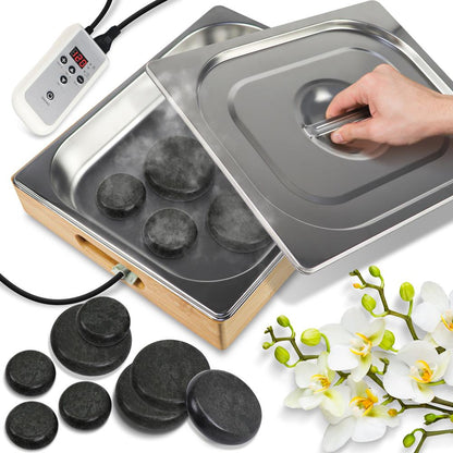 Portable Hot Stone Massager Kit, Waterless Heating, Basalt Stones