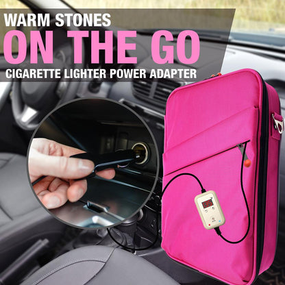 Portable Massage Stone Warmer Set - Relieve Tension, Basalt Stones, Pink