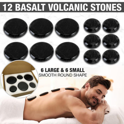 Portable Massage Stone Warmer Set - Relieve Tension, Basalt Stones, Pink