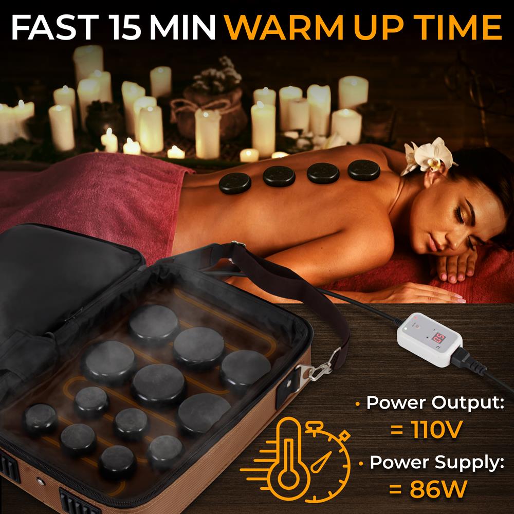 Portable Massage Stone Warmer - Relieve Tension - Basalt Stones