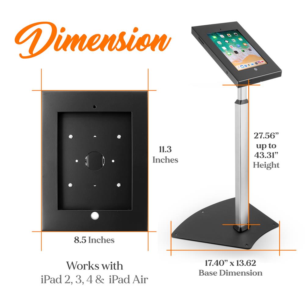 iPad Anti-Theft Floor Stand, Adjustable Height, Tamper-Proof