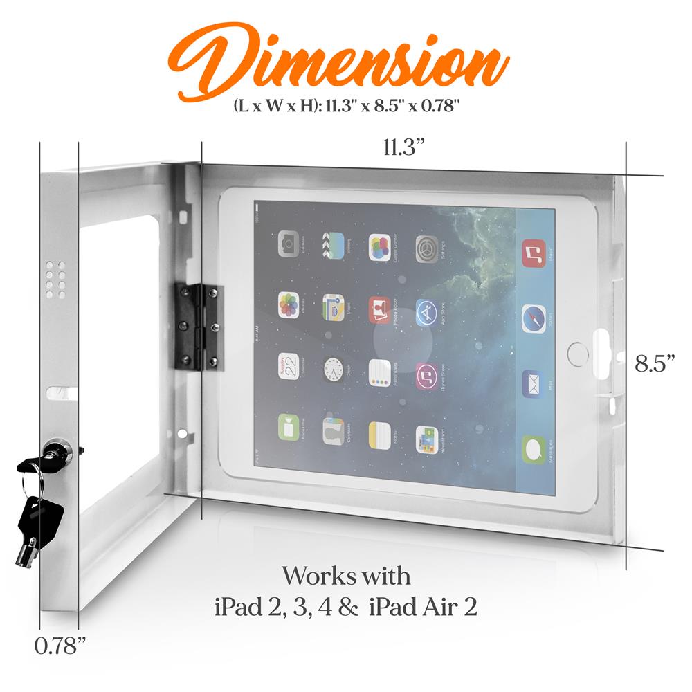 Tablet Security Wall Mount - Anti-Theft Lock, Steel, Fits iPad 2-4