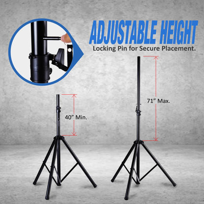 Dual Speaker Stand Kit, Adjustable Height, Durable Steel, Includes Bag