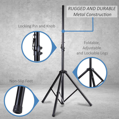 Dual Speaker Stand Kit, Adjustable Height, Durable Steel, Includes Bag