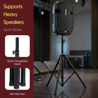 Dual Speaker Stand Kit, Adjustable Height, Durable Steel, Includes Bag