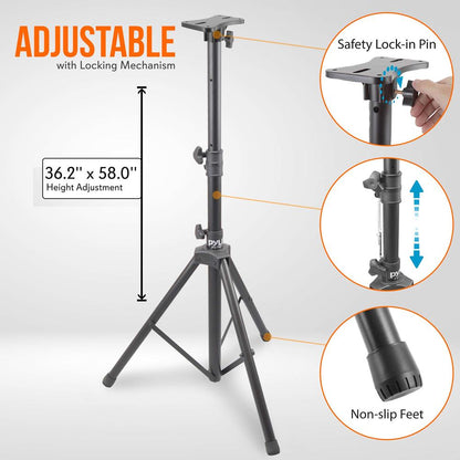 Tripod Speaker Stand, Elevates Sound, Adjustable Steel, 35mm Compatible
