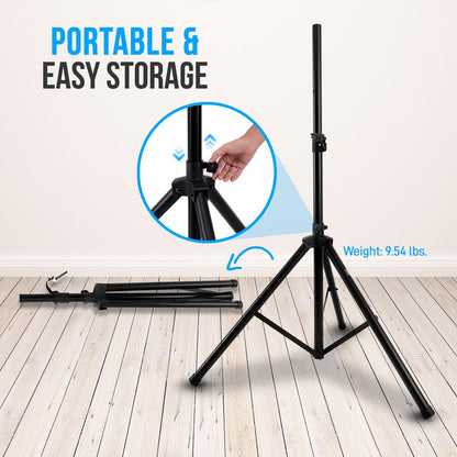 Speaker Tripod Stand, 70" Adjustable, Metal, 130 lbs Capacity, Glossy Black