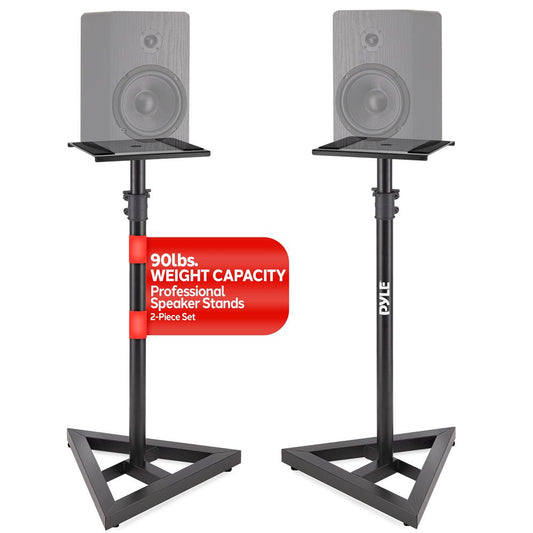 Speaker Stands Pair, Adjustable Height, Metal, Triangle Base, 9" Platform