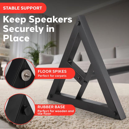 Speaker Stands Pair, Adjustable Height, Metal, Triangle Base, 9" Platform