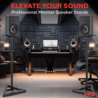 Speaker Stands Pair, Adjustable Height, Metal, Triangle Base, 9" Platform