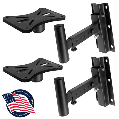 Dual Universal Adjustable Wall Mount Speaker Bracket Stands With Angle, Tilt, Rotation Adjustment
