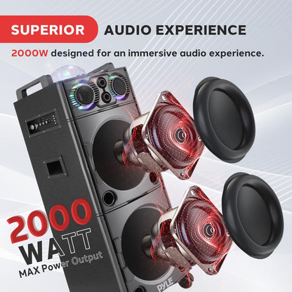 Portable Bluetooth PA Speaker 2000W, DJ Lights, Wireless Mic, USB/SD, Wheels