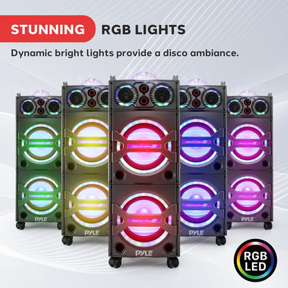 Portable Bluetooth PA Speaker 2000W, DJ Lights, Wireless Mic, USB/SD, Wheels