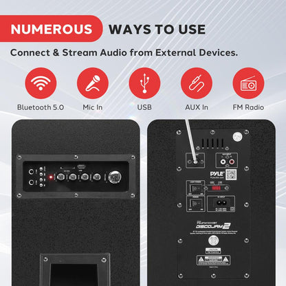 Portable Bluetooth PA Speaker 2000W, DJ Lights, Wireless Mic, USB/SD, Wheels