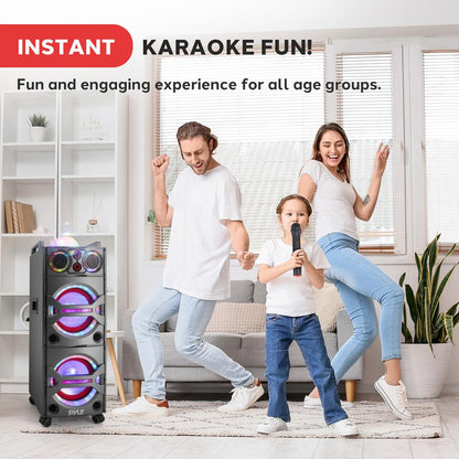 Portable Bluetooth PA Speaker 2000W, DJ Lights, Wireless Mic, USB/SD, Wheels