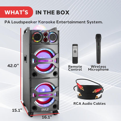 Portable Bluetooth PA Speaker 2000W, DJ Lights, Wireless Mic, USB/SD, Wheels
