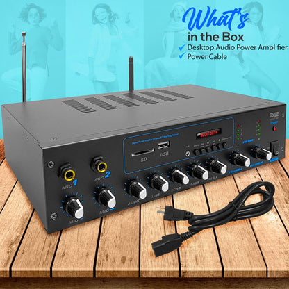 600W Bluetooth Stereo Amplifier - Wireless Streaming, FM Radio, Metal Housing