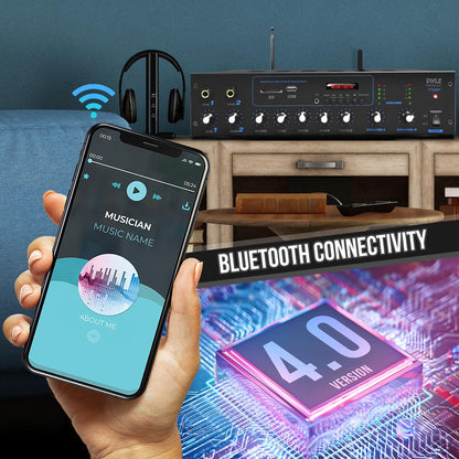600W Bluetooth Stereo Amplifier - Wireless Streaming, FM Radio, Metal Housing
