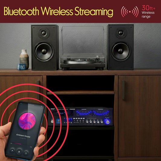 2000W Bluetooth 6-Channel Home Amplifier - Wireless Streaming, USB/AUX/RCA