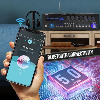 2000W Bluetooth 6-Channel Home Amplifier - Wireless Streaming, USB/AUX/RCA