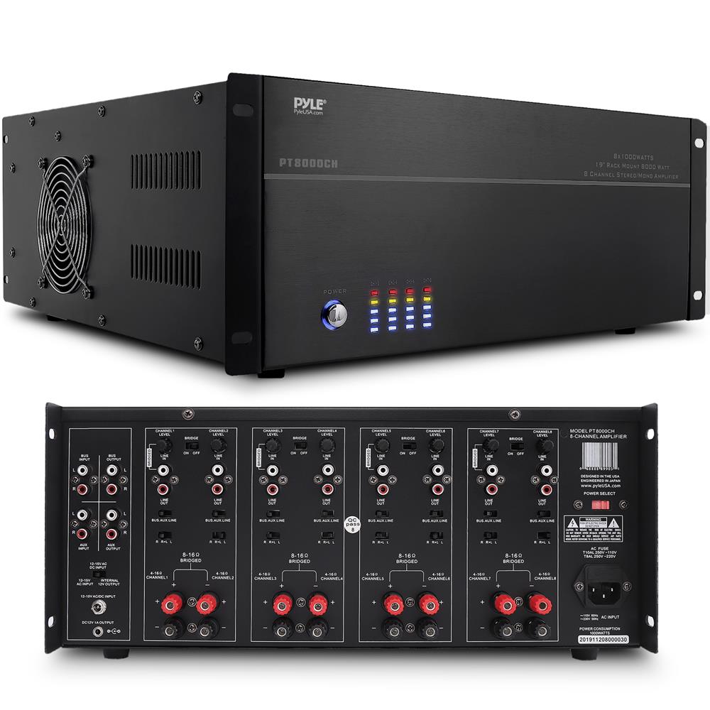 8-Zone Stereo Amplifier 8000W Rack Mount LED Display – Pyle USA