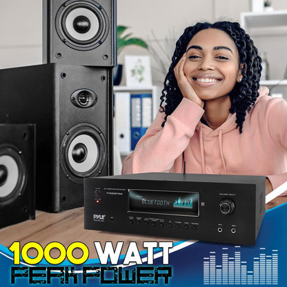 1000W 5.2-Ch Home Theater Receiver 4K UHD Bluetooth 2 Wireless Mics