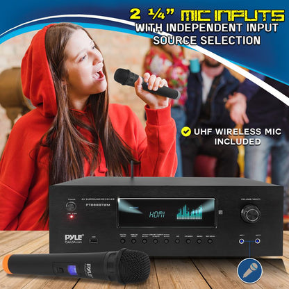 1000W 5.2-Ch Home Theater Receiver 4K UHD Bluetooth 2 Wireless Mics