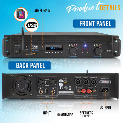 2000W 2-Channel Bluetooth Pro Audio Amplifier with LCD