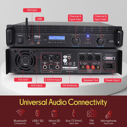 2000W Bluetooth Power Amplifier, Bridgeable, LCD Display, Rack-Mountable