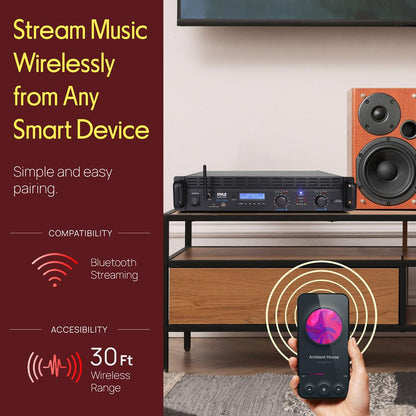 2000W Bluetooth Power Amplifier, Bridgeable, LCD Display, Rack-Mountable