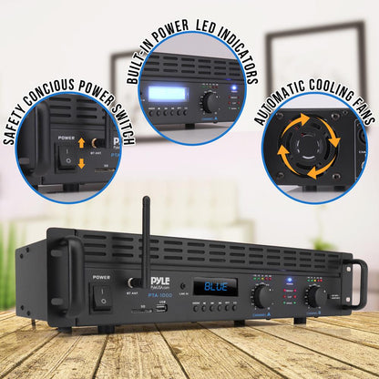 2000W Bluetooth Power Amplifier, Bridgeable, LCD Display, Rack-Mountable