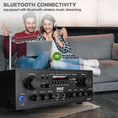 2-Channel Bluetooth Home Amplifier 250W Compact with Mic Input