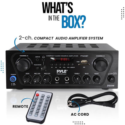 2-Channel Bluetooth Home Amplifier 250W Compact with Mic Input