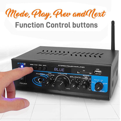 Bluetooth Stereo Amplifier 2x40W USB/SD/FM/AUX Inputs, Remote Control