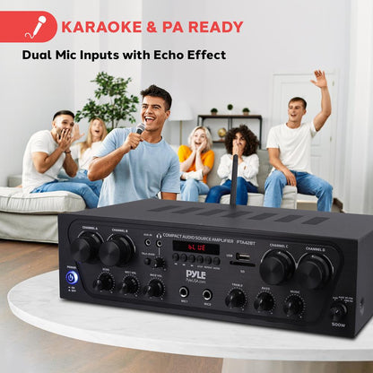 Wireless Karaoke Stereo Receiver 500W 4-Ch Bluetooth USB/AUX/SD/FM