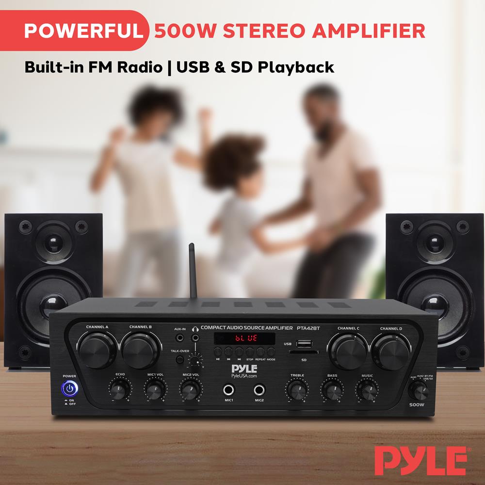 Wireless Karaoke Stereo Receiver 500W 4-Ch Bluetooth USB/AUX/SD/FM - Thumbnail 3
