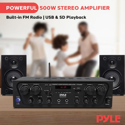 Wireless Karaoke Stereo Receiver 500W 4-Ch Bluetooth USB/AUX/SD/FM