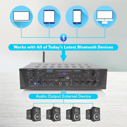 500W 4-Channel Bluetooth Amplifier, Wireless Streaming, USB/SD/AUX