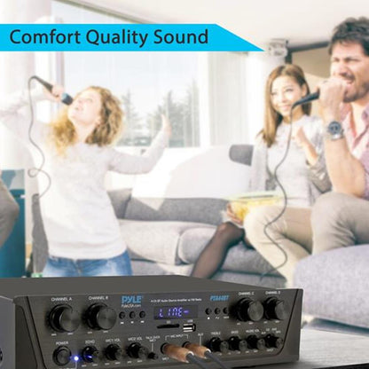 500W 4-Channel Bluetooth Amplifier, Wireless Streaming, USB/SD/AUX