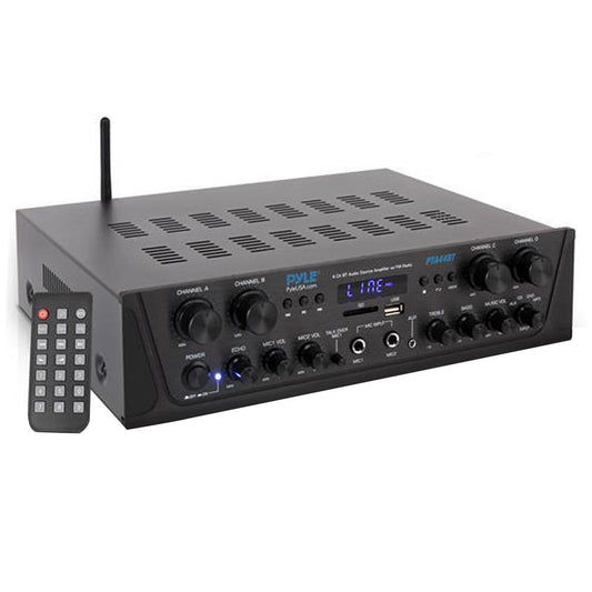500W 4-Channel Bluetooth Amplifier, Wireless Streaming, USB/SD/AUX