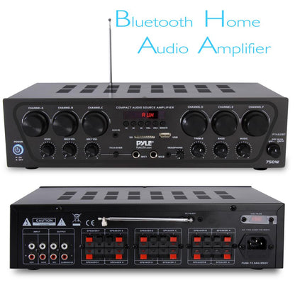 Wireless 6-Ch. Stereo Amplifier 750W Bluetooth Streaming USB/AUX