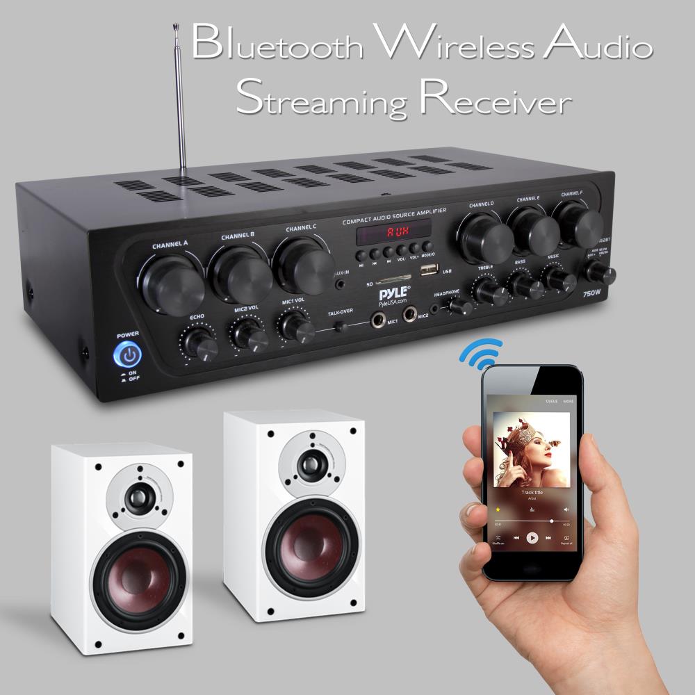 Wireless 6-Ch. Stereo Amplifier 750W Bluetooth Streaming USB/AUX