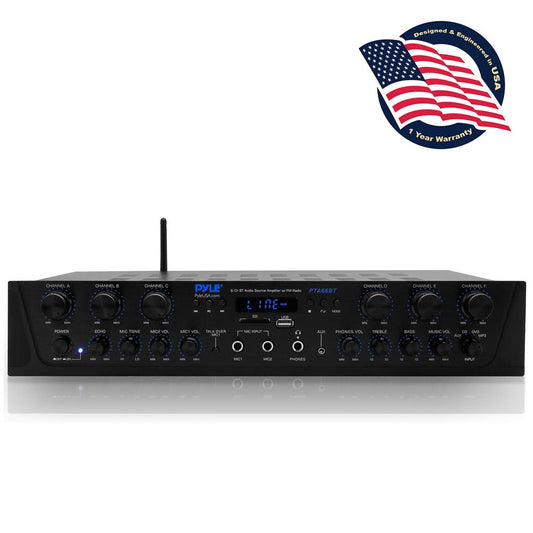 600W 6-Channel Bluetooth Amplifier - Wireless Streaming, FM Radio