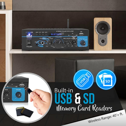 Bluetooth Stereo Amplifier 2x40W Wireless Streaming USB/AUX Inputs