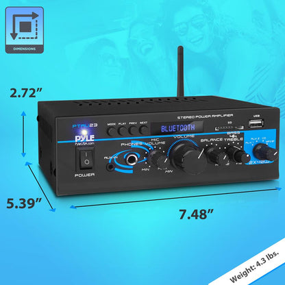 Bluetooth Stereo Amplifier 2x40W Wireless Streaming USB/AUX Inputs