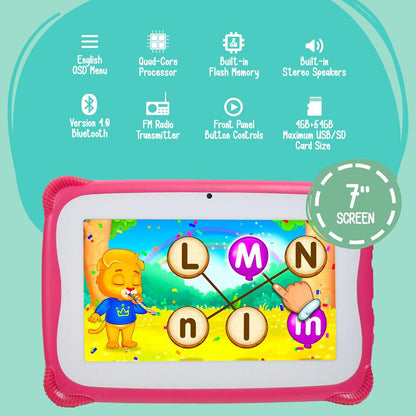 7" Kids Tablet Long Battery Quad-Core 1080p Display Pink